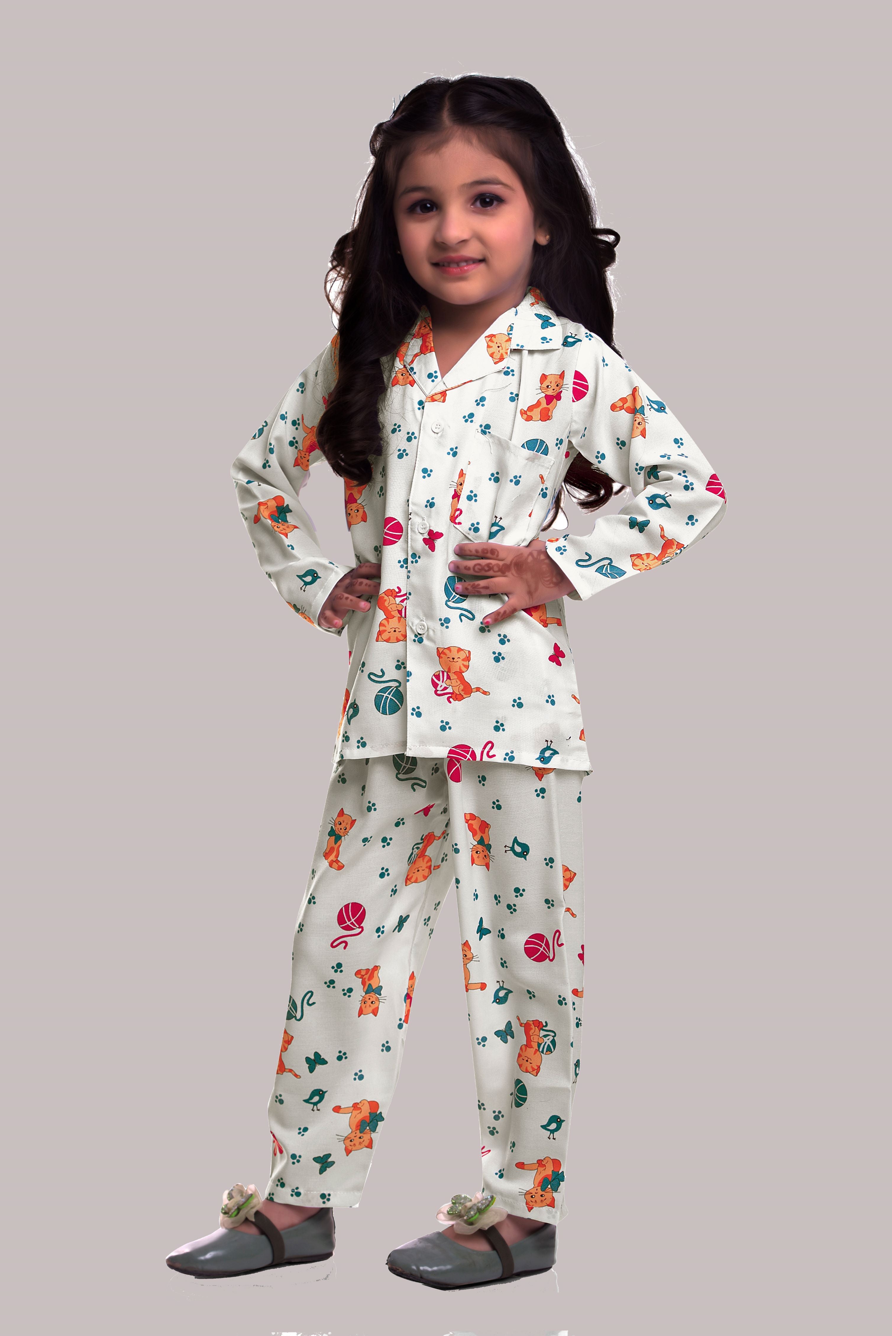 White digital printed night co-ord set for kids