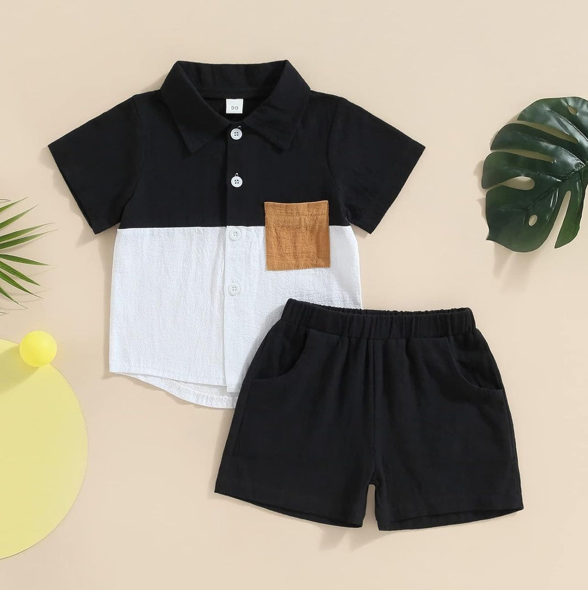 Black and white brown pocket shirt & short