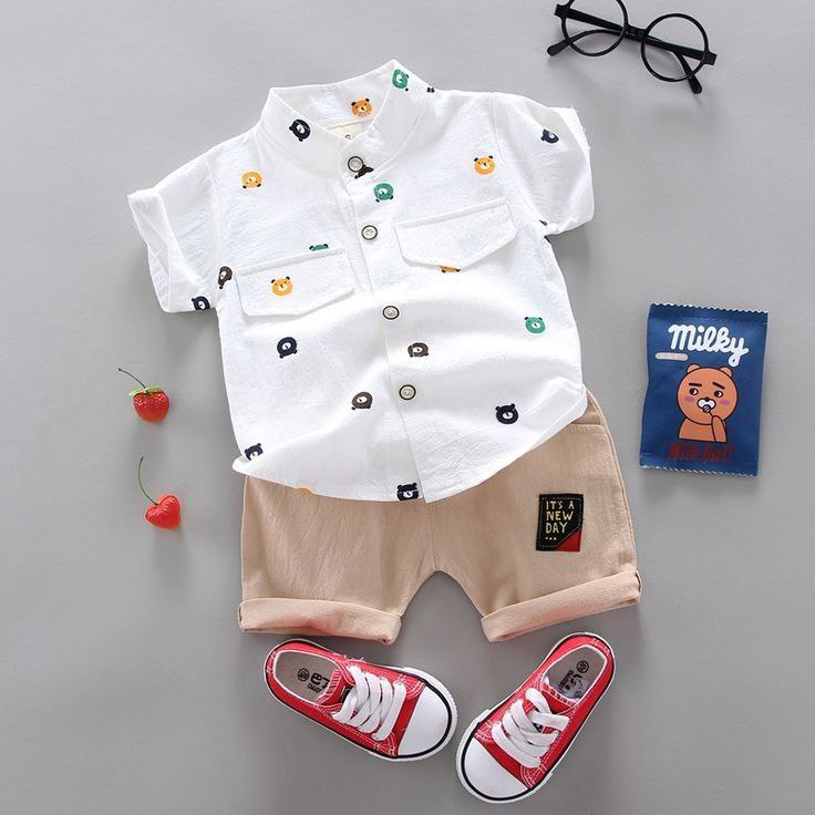 White shirt and brown short for kide